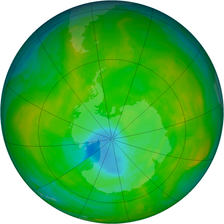 Antarctic ozone map for 11 December 1984